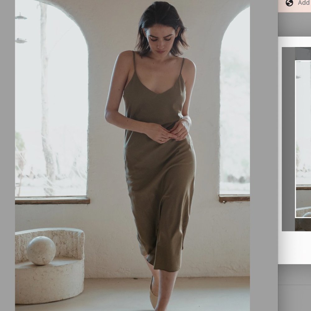 ISO: BIAS SLIP DRESS, SILK NOIL, OLIVE S / M